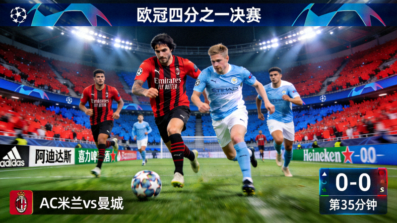 欧冠四分之一决赛 AC米兰对阵曼城直播画面
